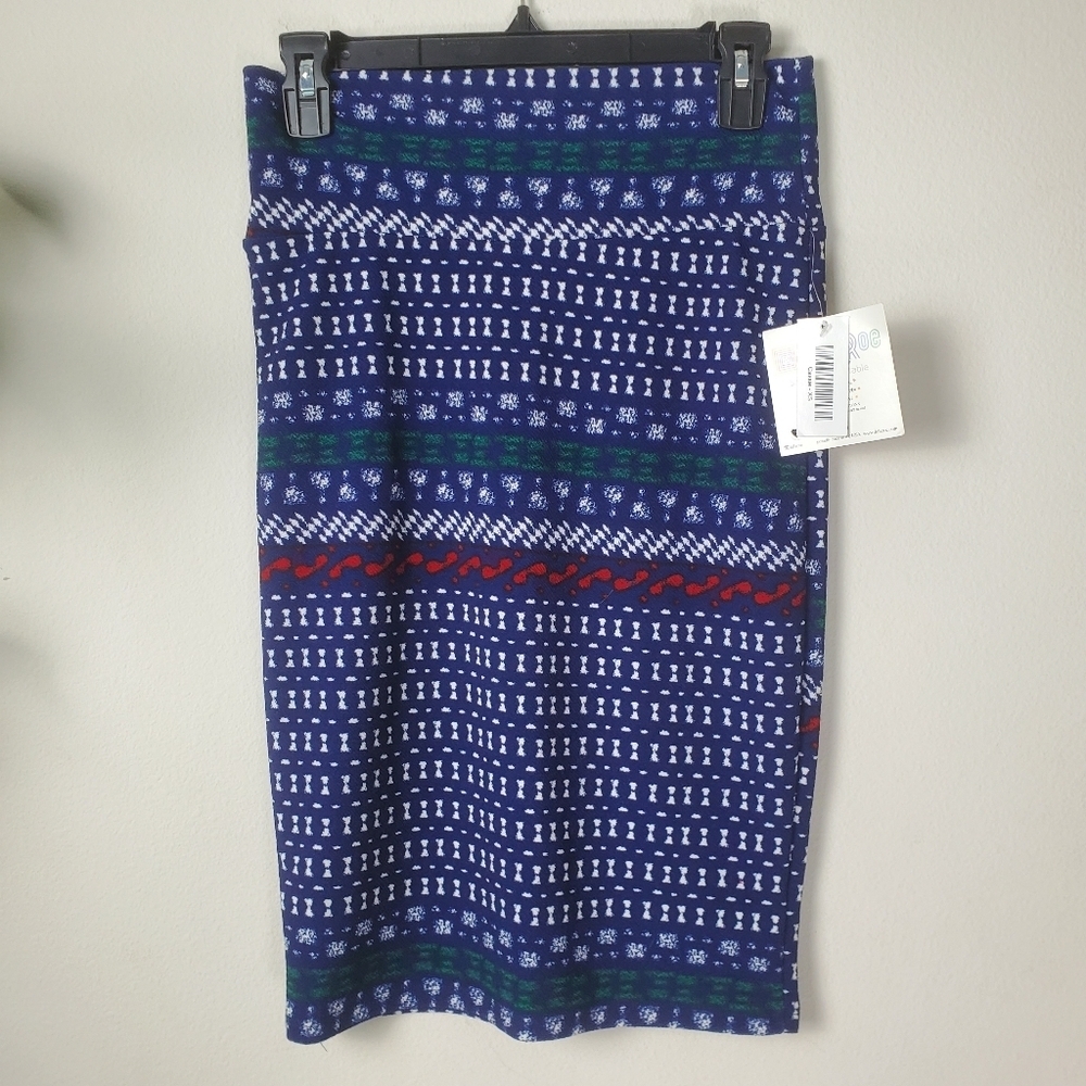 Lularoe Cassie Pencil Skirt Blue White Extra Small